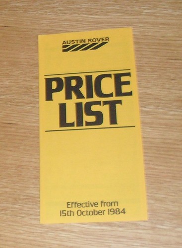Austin rover price list 1984 - list,