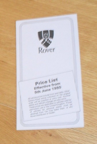 Rover sd1 price list 1980 - price,