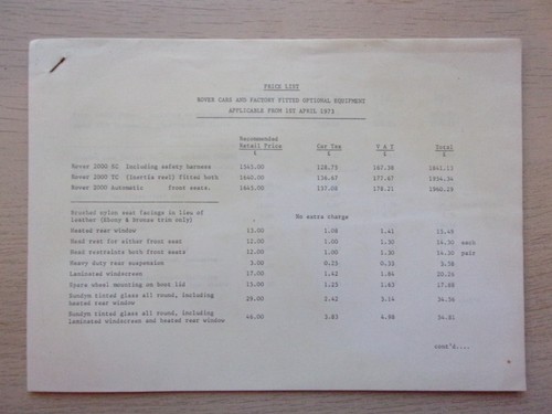 Rover cars orig 1973 - uk, mkt
